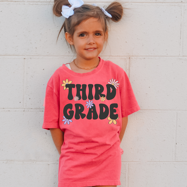 Floral Third Grade Comfort Colors Youth Graphic Tee