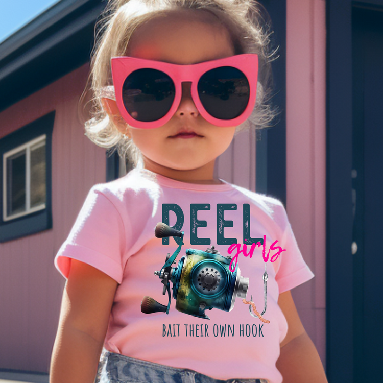 Kids Reel Girls Bait Their Own Hook Graphic Tee