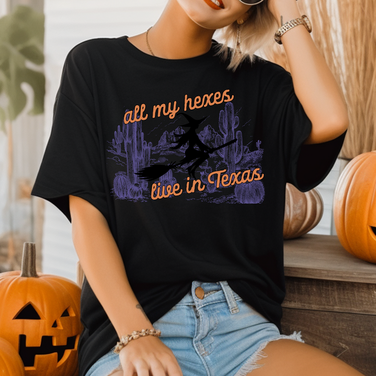 All My Hexes Live In Texas Halloween Adult Graphic Tee