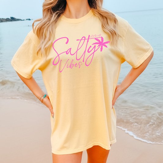 Salty Vibes Pink Summer Comfort Colors Graphic Tee