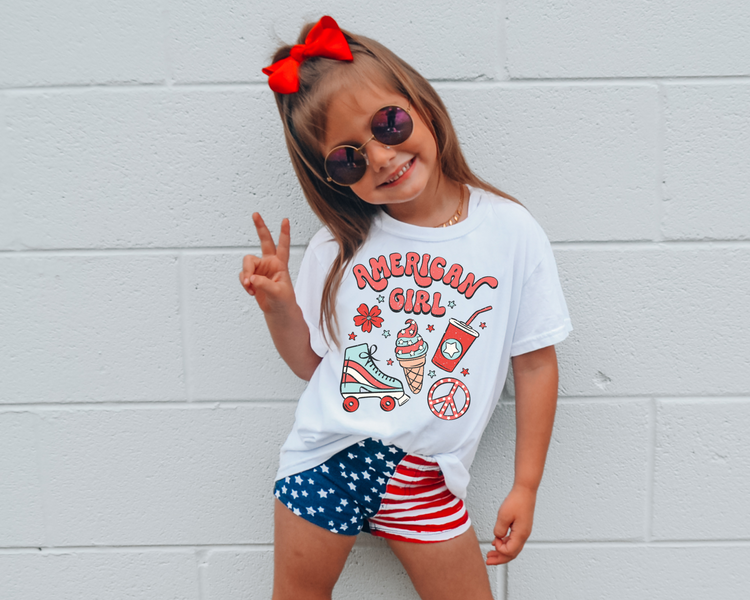 American Girl skate icecream 4th Of July Kids Graphic Tee