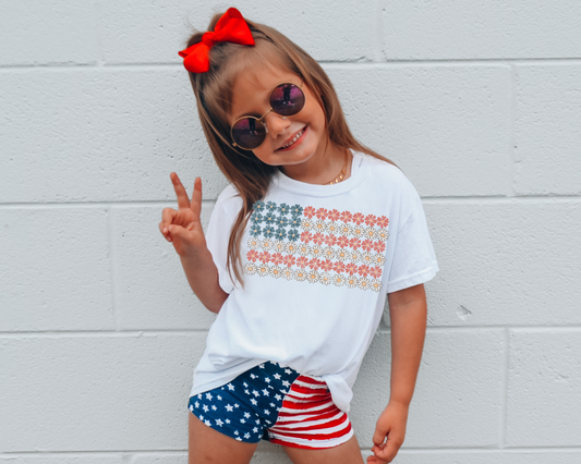 Floral Flag 4th Of July Kids Graphic Tee