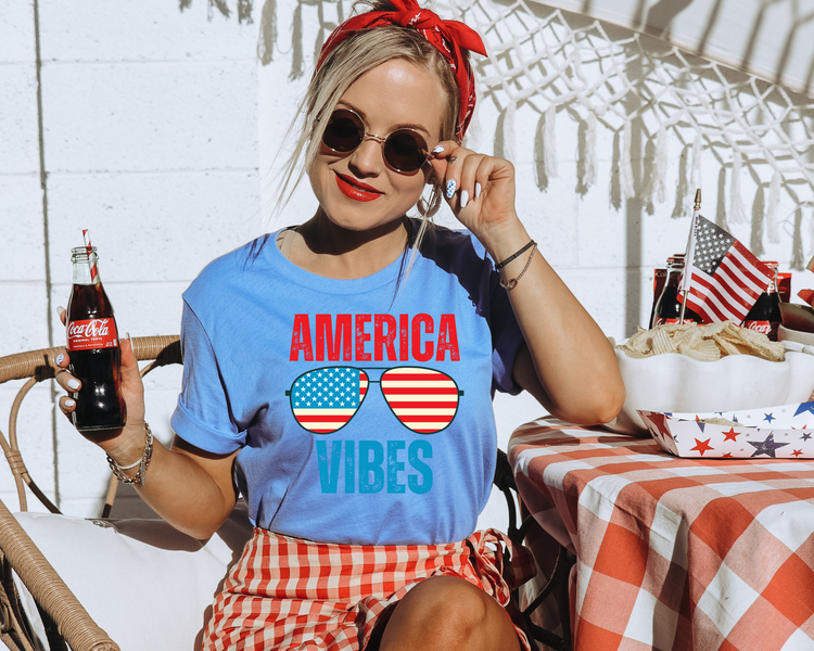 America Vibes Glasses 4th of July Patriotic Graphic Tee