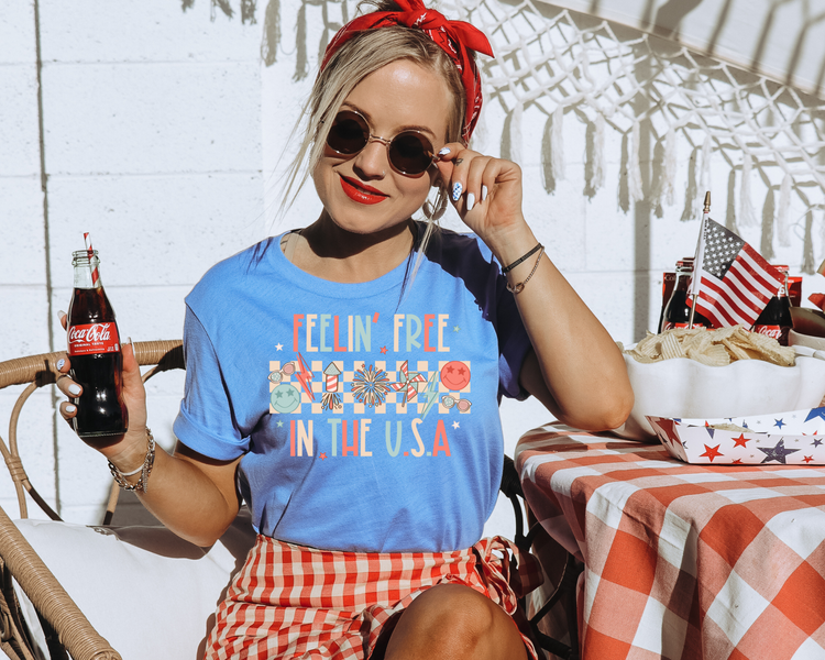 Feelin Free In The USA 4th of July Patriotic Graphic Tee