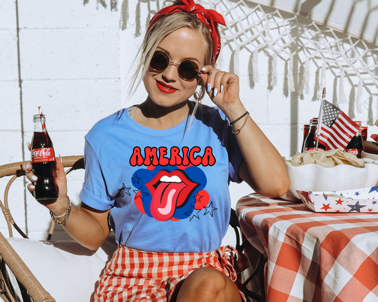 America Tongue 4th of July Patriotic Graphic Tee