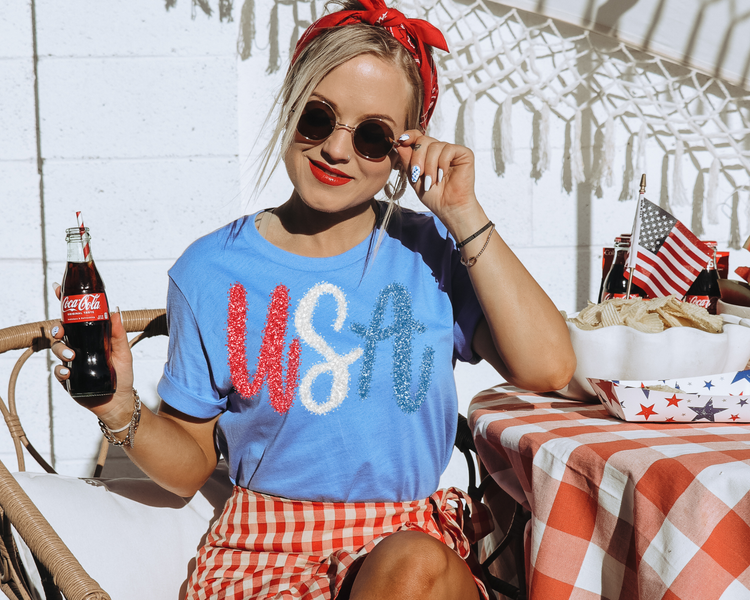 USA Glitter 4th of July Patriotic Graphic Tee