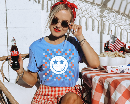 Stars Smiley 4th of July Patriotic Graphic Tee