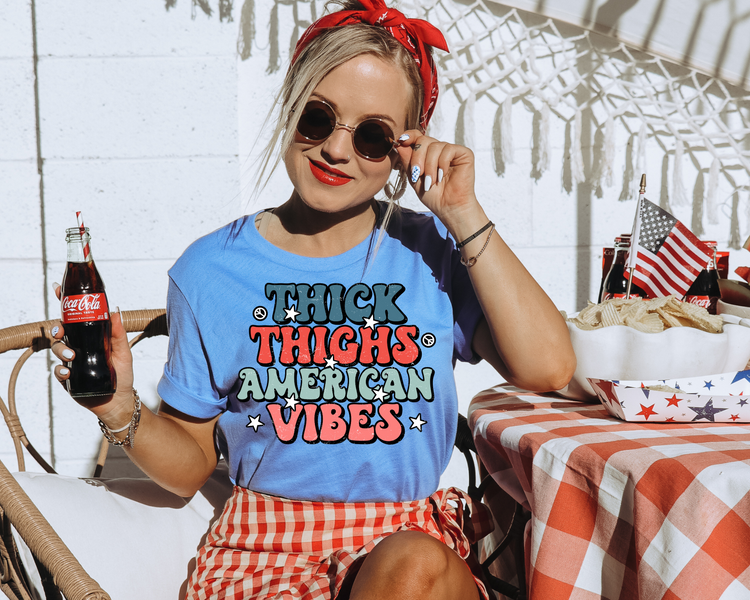 Thick Thighs American Vibes 4th of July Patriotic Graphic Tee