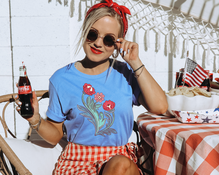 Flowers  4th of July Patriotic Graphic Tee