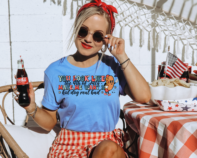 Make Me Want A Hot Dog Real Bad 4th Of July Patriotic Graphic Tee