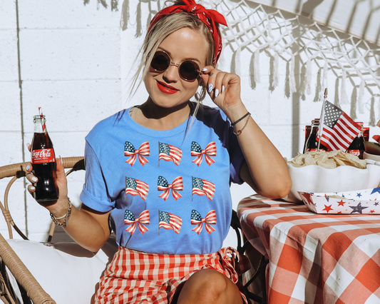 Flags and Bows USA 4th Of July Patriotic Graphic Tee