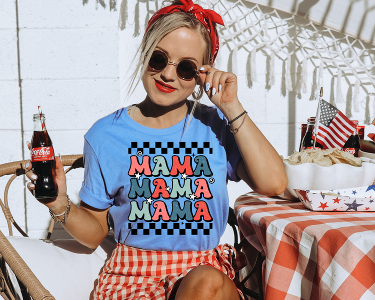 MAMA Checkered 4th Of July Patriotic Graphic Tee