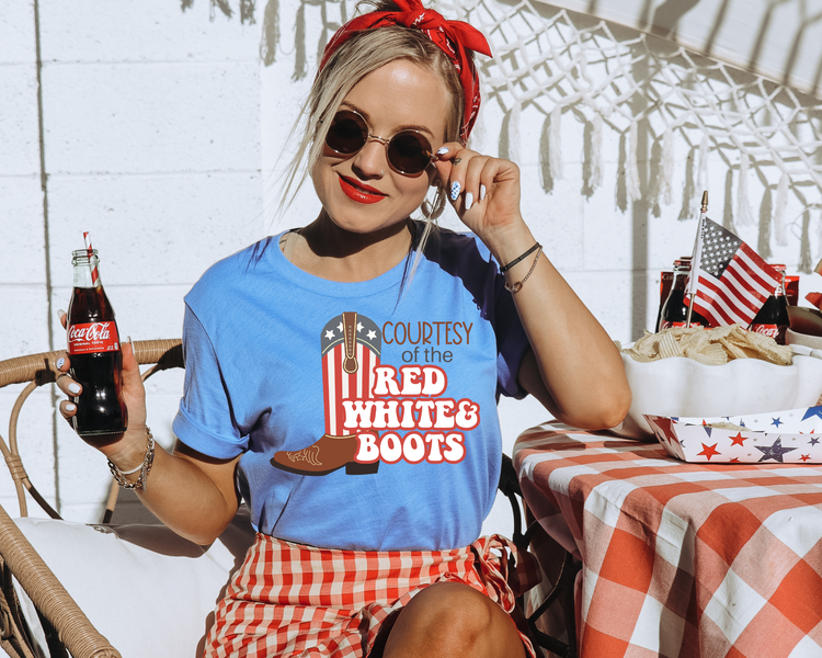 Red White and Boots  4th Of July Patriotic Graphic Tee