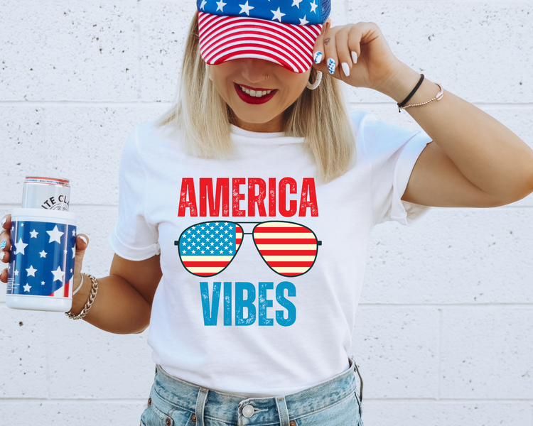 America Vibes Glasses 4th of July Patriotic Graphic Tee