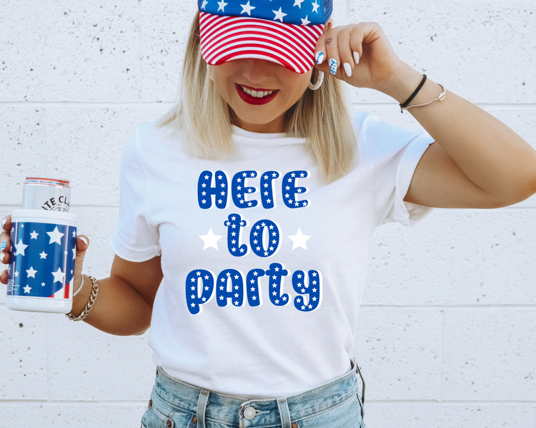 Here To Party  4th of July Patriotic Graphic Tee