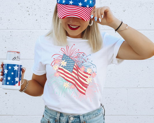 Foral Flag 4th of July Patriotic Graphic Tee