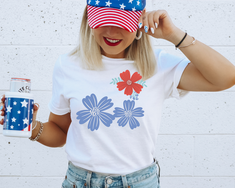 Foral Red, Blue 4th of July Patriotic Graphic Tee