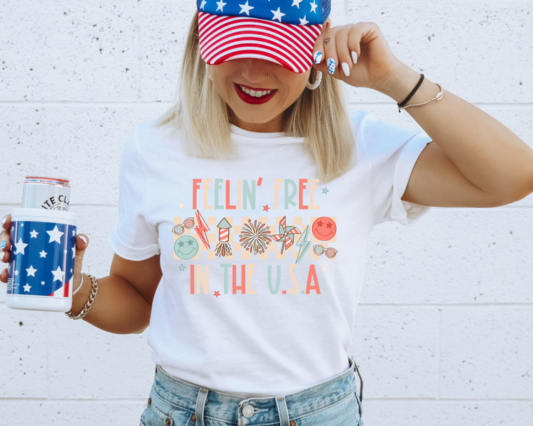 Feelin Free In The USA 4th of July Patriotic Graphic Tee