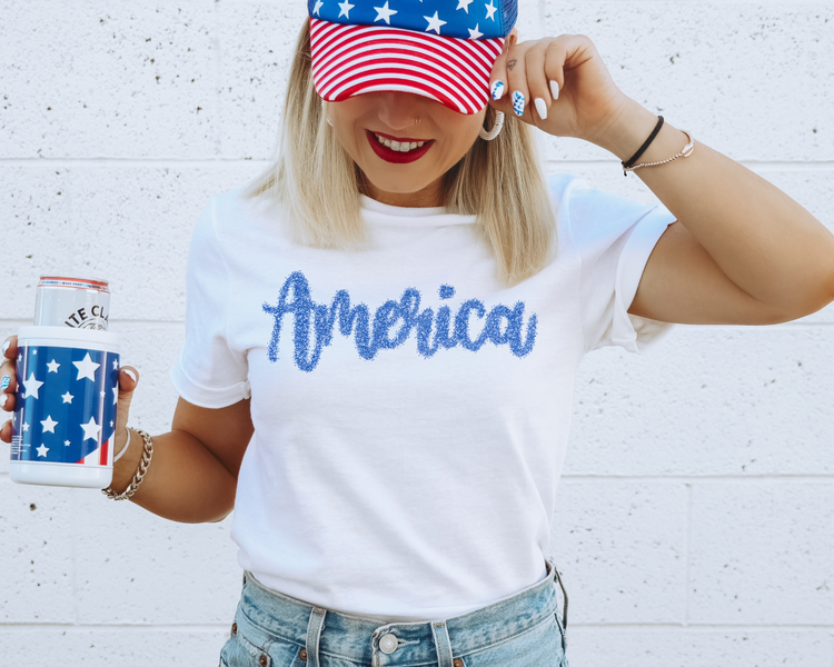 Glitter America 4th of July Patriotic Graphic Tee