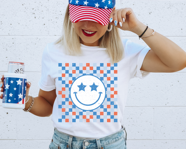 Stars Smiley 4th of July Patriotic Graphic Tee