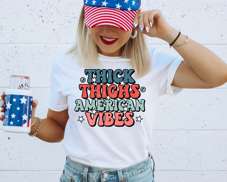 Thick Thighs American Vibes 4th of July Patriotic Graphic Tee