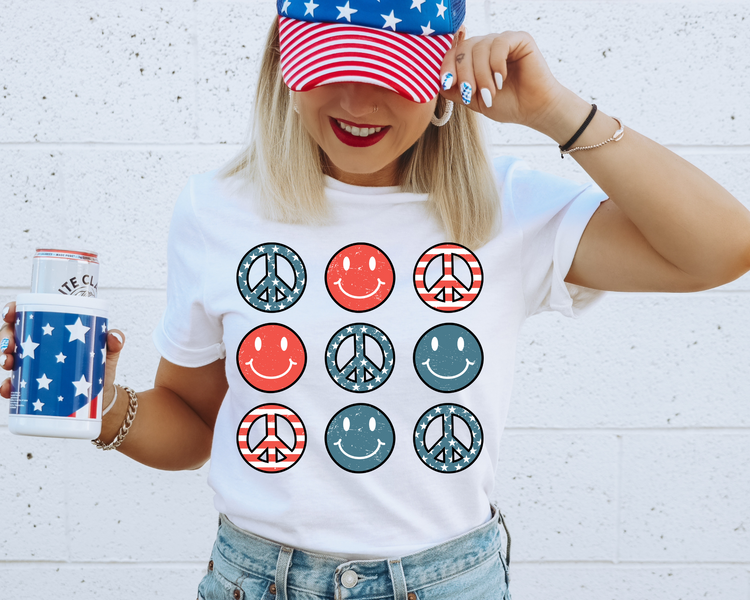 Peace Smileys 4th of July Patriotic Graphic Tee