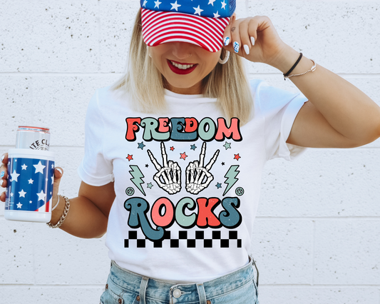 Freedom Rocks Checkered 4th of July Patriotic Graphic Tee