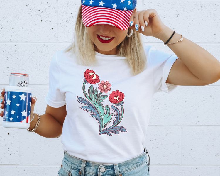 Flowers  4th of July Patriotic Graphic Tee