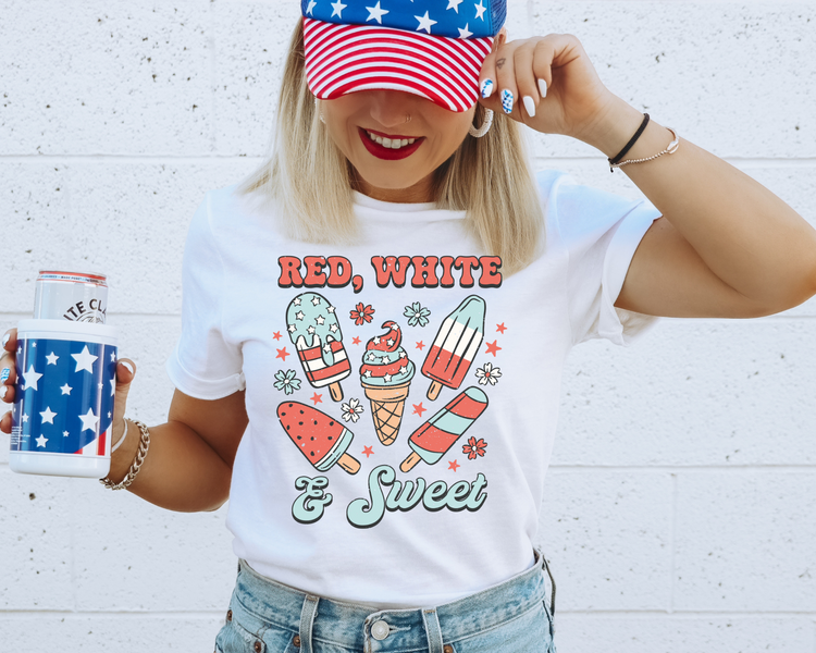 Red White And Sweet  4th of July Patriotic Graphic Tee