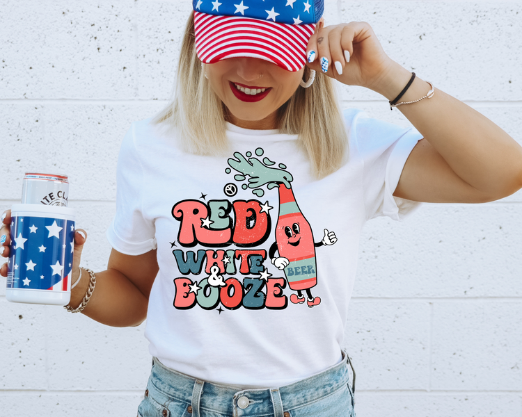 Red White and Booze 4th Of July Patriotic Graphic Tee