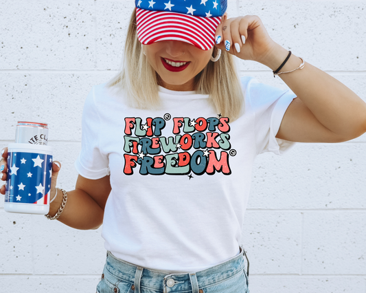 Flipflops Fireworks Freedom 4th Of July Patriotic Graphic Tee