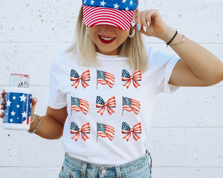 Flags and Bows USA 4th Of July Patriotic Graphic Tee