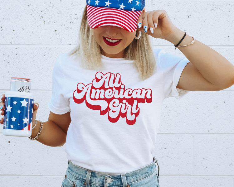 All American Girl red 4th Of July Patriotic Graphic Tee