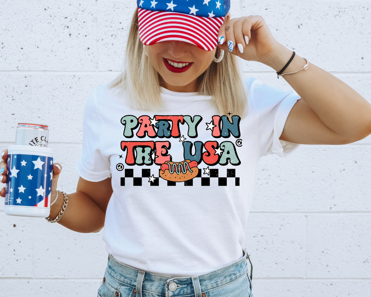 Party In The USA checkered 4th Of July Patriotic Graphic Tee