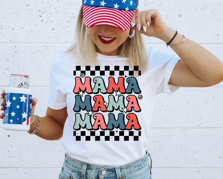 MAMA Checkered 4th Of July Patriotic Graphic Tee