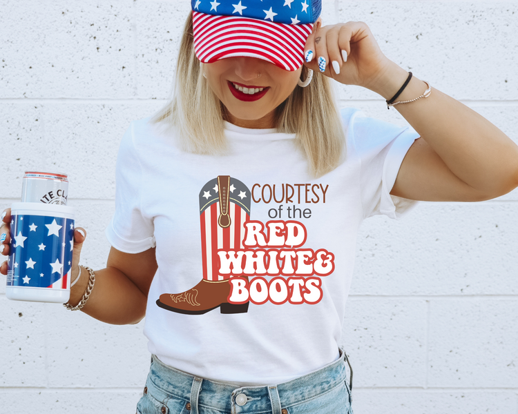 Red White and Boots  4th Of July Patriotic Graphic Tee