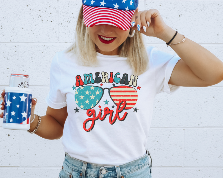 American Girl Sunglasses 4th Of July Patriotic Graphic Tee