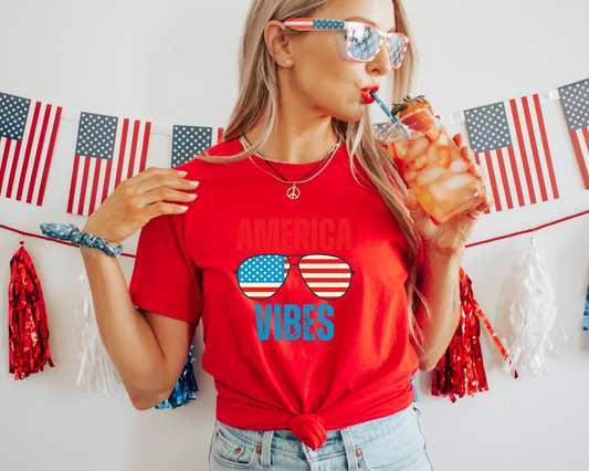 America Vibes Glasses 4th of July Patriotic Graphic Tee