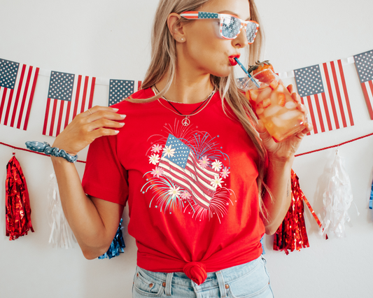 Foral Flag 4th of July Patriotic Graphic Tee