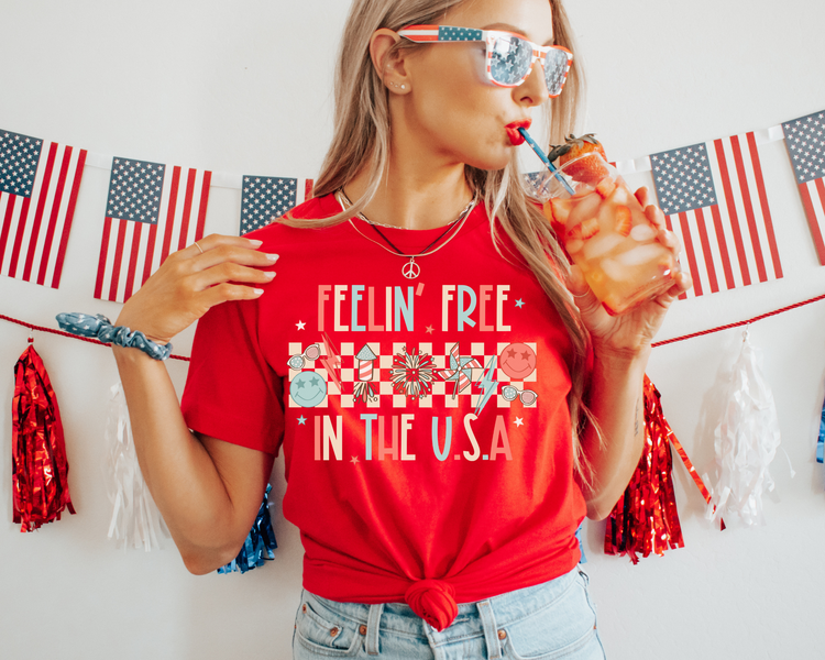 Feelin Free In The USA 4th of July Patriotic Graphic Tee