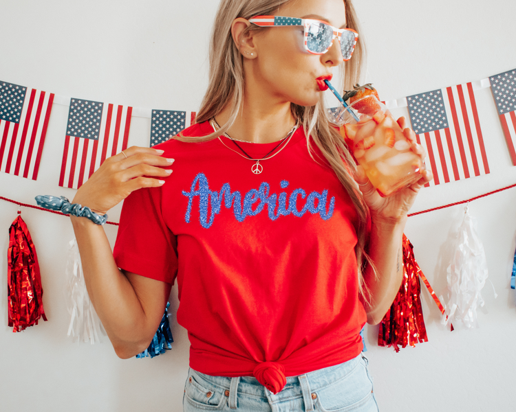 Glitter America 4th of July Patriotic Graphic Tee