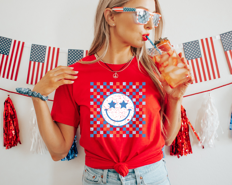 Stars Smiley 4th of July Patriotic Graphic Tee