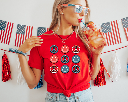 Peace Smileys 4th of July Patriotic Graphic Tee