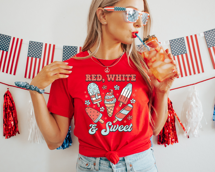 Red White And Sweet  4th of July Patriotic Graphic Tee