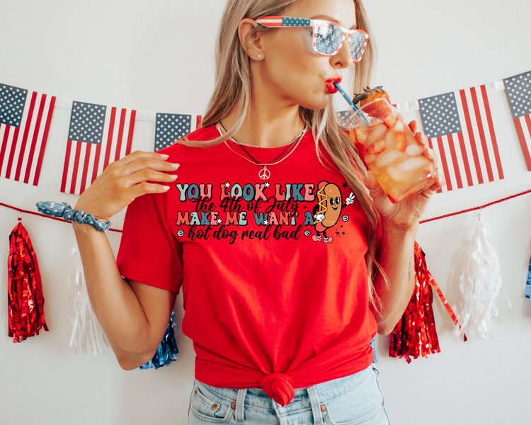 Make Me Want A Hot Dog Real Bad 4th Of July Patriotic Graphic Tee