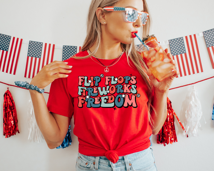 Flipflops Fireworks Freedom 4th Of July Patriotic Graphic Tee