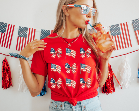 Flags and Bows USA 4th Of July Patriotic Graphic Tee