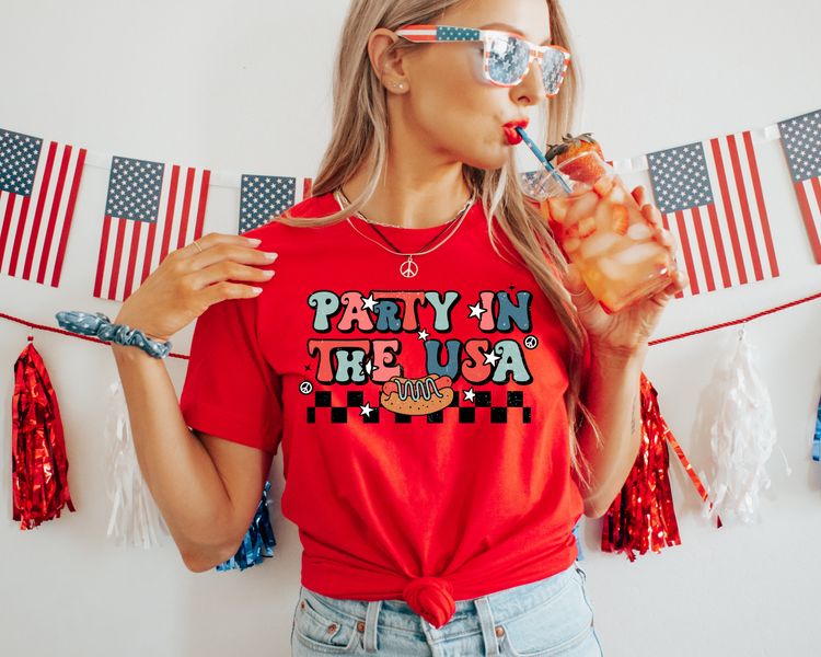 Party In The USA checkered 4th Of July Patriotic Graphic Tee