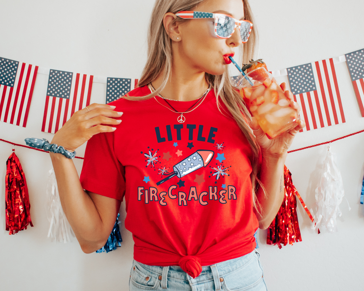 Little Fire Cracker 4th Of July Patriotic Graphic Tee