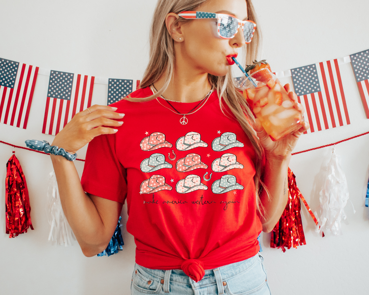 Make America Western Again 4th Of July Patriotic Graphic Tee